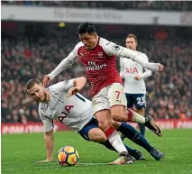  ?? PHOTO: GETTY IMAGES ?? Alexis Sanchez of Arsenal in action against Tottenham Hotspur’s Eric Dier during Arsenal’s 2-0 derby win.