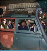  ??  ?? This file photo shows members of the cast, including in front seat, Kevin Hart and Dwayne Johnson and in rear, Karen Gillan and Jack Black, arriving for the premiere of the film `Jumanji: Welcome to the Jungle` in Hollywood, California. — AFP