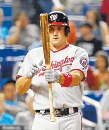  ?? AP PHOTO/WILFREDO LEE ?? The Washington Nationals’ Ryan Zimmerman prepares to bat against the Miami Marlins during a game last season. In questionin­g some teams’ commitment to winning, Zimmerman said “the fans should be able to see the best players in the world play.”