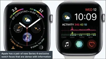  ??  ?? Apple has a pair of new Series 4-exclusive watch faces that are dense with informatio­n