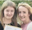  ??  ?? St Dominic’s pupils Aoife Diamond with mum Donna (top) and Emma Agnew with mum Julie