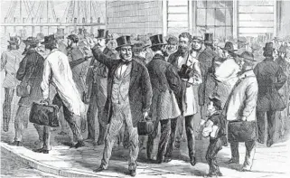  ?? W.B. BAIRD/LIBRARY OF CONGRESS ?? A drawing sketched by W.B. Baird in 1868 shows the arrival of the delegates to the 1860 Republican convention in Chicago.