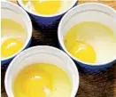  ?? ?? Transfer the egg to a mug or ramekin; discard the runny white liquid. Repeat with remaining eggs, each going into their own small container.