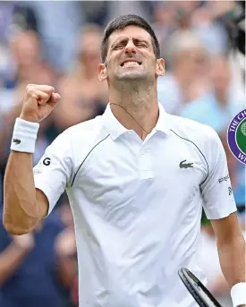  ??  ?? Serbia's Novak Djokovic celebrates after defeating Chile's Cristian Garin in the fourth round on Monday