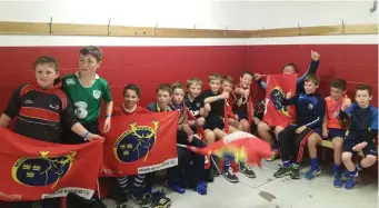  ??  ?? Dungarvan U-11s enjoy some time in the hallowed Thomond Park dressing-rooms