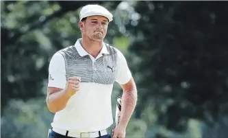  ?? GREGORY SHAMUS GETTY IMAGES ?? American Bryson DeChambeau reacts to his birdie on the second green during the final round of The Northern Trust in Ridgewood, N.J., on Sunday. DeChambeau won the tournament by four strokes.