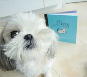  ??  ?? Missy the One-Eyed Dog stands next to the book she inspired.