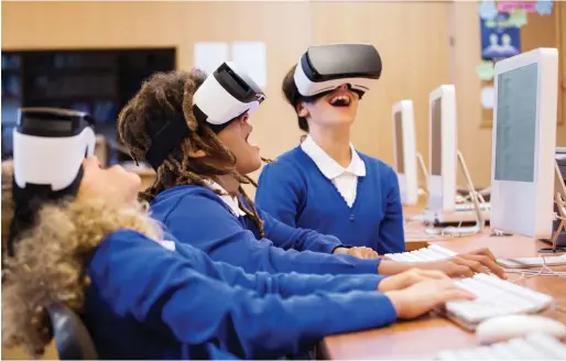  ??  ?? Schools are embracing VR and are using it as a teaching method for almost all subjects — English, history, science, mathematic­s, art, geography and critical thinking.