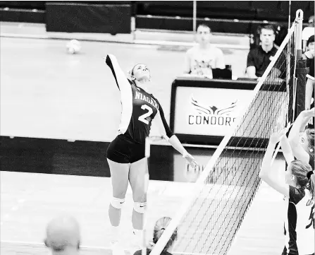  ?? NIAGARA COLLEGE ?? Former All-Canadian Jordan Koslowski (2), shown competing against Conestoga in this file photo, this season became the career leader in kills and points in Niagara College women's volleyball.