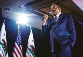  ?? Ashley Landis / Associated Press ?? Republican Larry Elder was the front-runner among gubernator­ial recall candidates. He received more media coverage than the others on the ballot.
