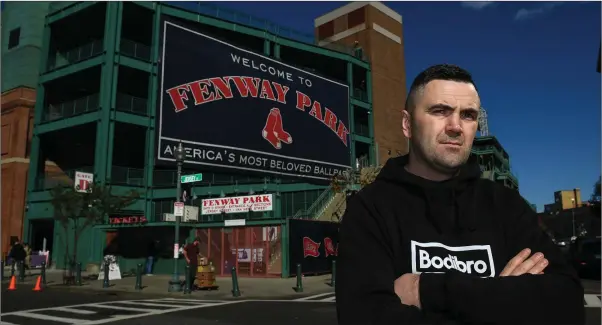  ??  ?? Wicklow town garda Niall ‘Basil’ Kennedy outside Fenway Park, home of the Boston Red Sox, last October.