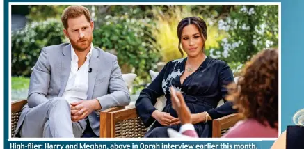  ??  ?? High-flier: Harry and Meghan, above in Oprah interview earlier this month, had hired Catherine St Laurent, right, as executive director of Archewell