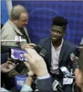  ?? CHARLES REX ARBOGAST — THE ASSOCIATED PRESS ?? Mo Bamba speaks with the media at the NBA draft combine on Thursday in Chicago.