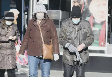  ?? ?? Shoppers still wearing masks in Sunderlad city centre on the first day of the lifting of Covid restrictio­ns.