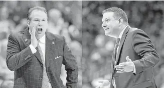  ?? Left: Michael Wyke. Right: Charlie Riedel / Associated Press ?? Stephen F. Austin coach Kyle Keller, left, and Texas Tech coach Chris Beard are glad that the consolatio­n prize for them meeting in the NCAA Tournament is that one gets to advance.