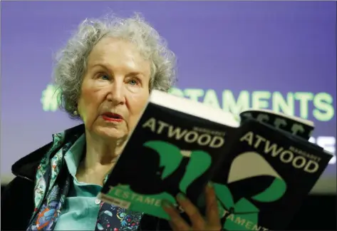  ?? ALASTAIR GRANT — THE ASSOCIATED PRESS ?? Canadian author Margaret Atwood speaks during a press conference at the British Library to launch her new book, ‘The Testaments’ in London on Sept. 10.