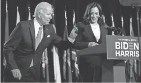  ??  ?? In Wilmington, Del., on Wednesday, Joe Biden and Sen. Kamala Harris called for leadership and blasted President Donald Trump.