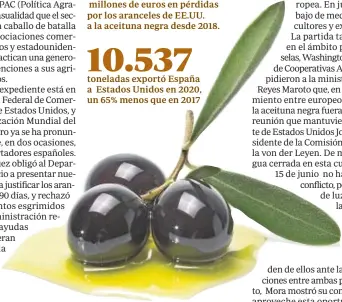  ??  ?? millones de euros en pérdidas por los aranceles de EE.UU. a la aceituna negra desde 2018.