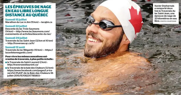  ?? PHOTO COURTOISIE ?? Xavier Desharnais a remporté deux fois la Traversée du lac Saint-Jean, une épreuve de nage de 32 kilomètres en eau libre.