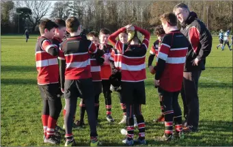  ??  ?? The Wicklow under-12 team being advised during the clash with Barnhall.