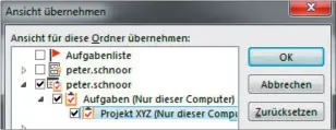  ??  ?? Sehr praktisch und zeitsparen­d: Einmal erstellte Ansichten lassen sich einfach für weitere Aufgabenor­dner übernehmen.