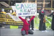  ?? PHOTO BY DREW A. KELLEY ?? Tenants groups protest at the L.A. County Superior Courthouse in August 2020. A UCLA study says if evictions allowed could spark food insecurity, mental duress.