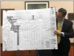  ?? ERIC DEVLIN — DIGITAL FIRST MEDIA ?? John MacDonald, representi­ng Giant supermarke­ts, outlined the details of a planned renovation of the Upland Square location, which will include a sit down and take out restaurant and beer and wine sales.