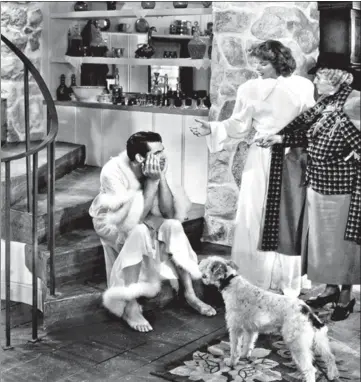  ?? CLASICO/ALAMY STOCK PHOTO ?? Cary Grant and Katharine Hepburn in the 1938 film Bringing Up Baby, where Grant used the word ‘gay’ on screen. Opinion is divided though, on whether he used it to mean homosexual or happy and cheerful.cine