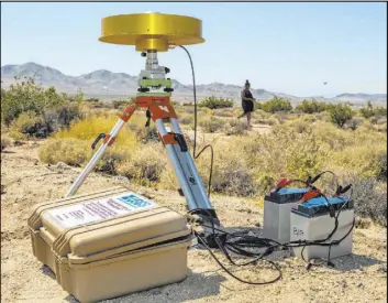  ??  ?? The USGS has set up monitoring stations due to the earthquake activity like this one along California state Route 178 between Ridgecrest and Trona, Calif.