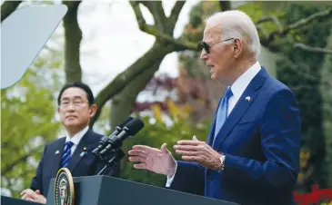  ?? (Elizabeth Frantz/Reuters) ?? US PRESIDENT Joe Biden told Hamas in a joint press conference at the White House with Japanese Prime Minister Fumio Kishida on Wednesday that they must accept the hostage proposal crafted in Cairo earlier this week.