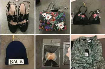  ?? Bilder: POLISEN ?? STÖLDGODS. Sex av de 33 föremål som de två gymnasietj­ejerna stal under några timmar i butiker på Kungsgatan.