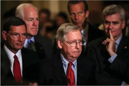  ?? ?? Mitch McConnell speaks alongside, from left to right, John Barrasso, John Cornyn, John Thune and Bill Cassidy at the US Capitol on 19 September 2017. Photograph: Alex Wong/Getty Images