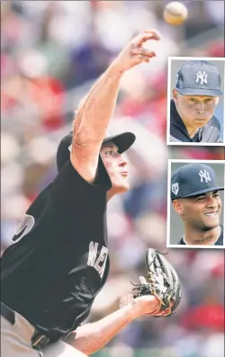  ?? AP ?? ARMED & READY: Clayton Beeter pitches against the Phillies on Monday in Clearwater, Fla. Beeter, along with Will Warren (inset top) and Luis Gil (inset bottom), give the Yankees depth that is all the more important with Gerrit Cole needing an MRI.