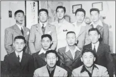  ?? (Courtesy Photo/Hidekazu Tamura) ?? Tamura (second from right in center row) poses with his youth league group at Tule Lake concentrat­ion camp at southeast of Phoenix during the pacific war period.