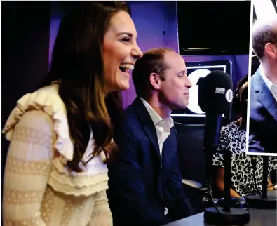  ??  ?? On air: The Duke and Duchess of Cambridge in the studio at Radio 1 yesterday, and inset