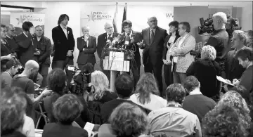  ??  ?? Puigdemont (centre) gives a press conference in Brussels, a day after the Catalonia’s regional election. — AFP photo