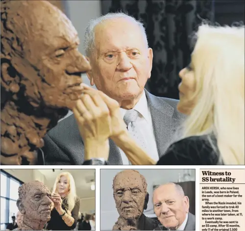  ?? PICTURES: STEVE RIDING. ?? INSTANT ART: Leeds sculptor Frances Segelman, who has sculpted the Queen, Prince Philip and the Billy Bremner statue at Elland Road, sculpting Holocaust survivor Arek Hersh; right, Mr Hersh with the finished article.