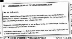  ??  ?? A section of the letter Mignon Underwood received from the HSE.