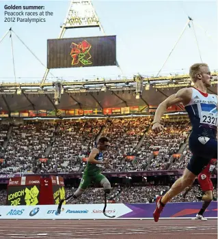  ?? PICTURE: AFP ?? Golden summer: Peacock races at the 2012 Paralympic­s