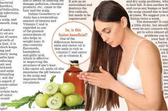  ?? ?? So, is this IXVLRQ EHQHÀFLDO" One of the difference­s between amla and castor oil is that amla is rich in vitamin C and castor oil in vitamin E.