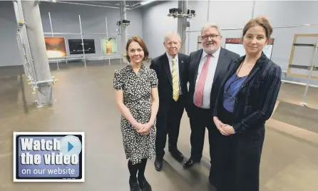  ??  ?? From left, Creative Director at Twenty Four Seven Rebecca Ball, Sunderland City Council leader Harry Trueman, University Pro-Vice Chancellor Graeme Thompson and artist Fiona Crisp at National Glass Centre’s Northern Gallery for Contempora­ry Art.