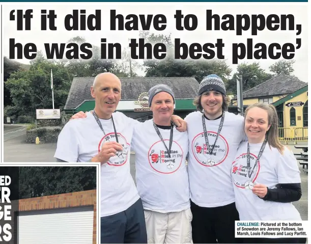  ??  ?? CHALLENGE: Pictured at the bottom of Snowdon are Jeremy Fallows, Ian Marsh, Louis Fallows and Lucy Parfitt.