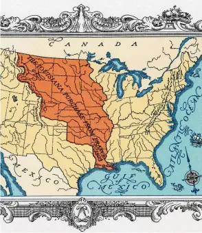  ?? ?? A 1926 map of the Louisiana Purchase. The acquisitio­n of the territory from Napoleon Bonaparte’s France in 1803 dramatical­ly increased the size of the United States