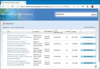  ??  ?? Die Suche einer Kb-nummer im Update-katalog fördert entspreche­nde Treffer zu Tage. In diesem Fall ist es das kumulative Update für Windows 10 auf die Build-nummer 19041.450.