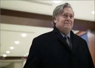  ?? TOM BRENNER, NEW YORK TIMES ?? Steve Bannon leaves after testifying before the House Intelligen­ce Committee on Capitol Hill this week.