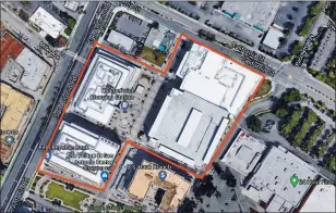  ?? GOOGLE MAPS ?? Two recently purchased properties of The Village at San Antonio Center are outlined in red. The parcels include two large office buildings.