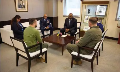  ?? ?? Volodymyr Zelenskiy at a meeting with the US defence secretary, Lloyd Austin, in Washington. Photograph: Ukrainian Presidenti­al Press Service/Reuters