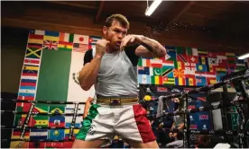  ?? Photograph: Matt Thomas/Getty Images ?? Saúl ‘Canelo’ Álvarez on 20 October during his media workout at Canelo's Gym in San Diego, preparing for Saturday’s unificatio­n fight with Caleb Plant.