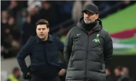  ?? Photograph: Andy Rain/EPA ?? Mauricio Pochettino and Jürgen Klopp on the Wembley touchline.