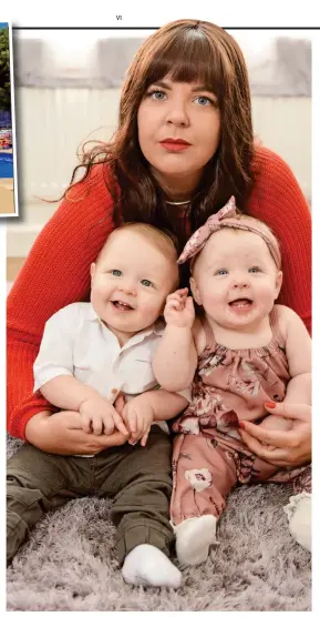  ??  ?? Recovering: Kimberley McCabe’s twins Kyson (left) and MilaRose Left: Mila-Rose developed unsightly blisters on her face